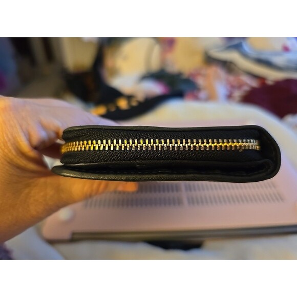 Coach Signature Round Zipper Zip Around Stripe Jacquard Wallet Black - Picture 3 of 12